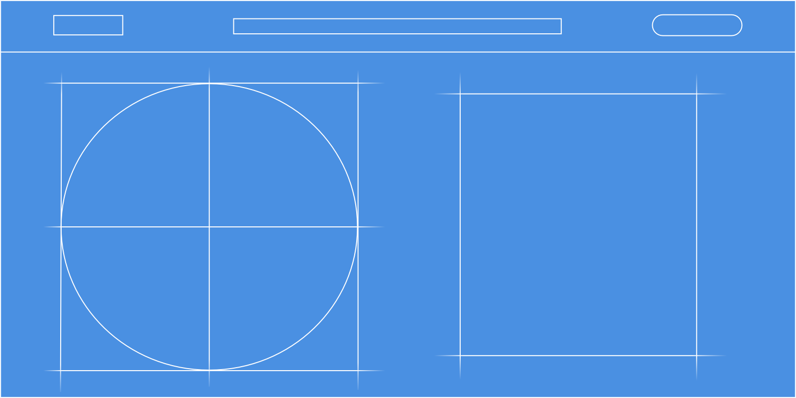 A wireframe of a website in blue. 